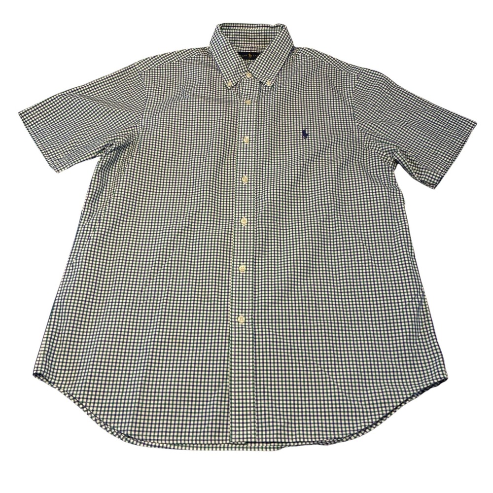 Ralph Lauren Mens Green/Purple Gingham Short Sleeve Button Down Shirt Size L